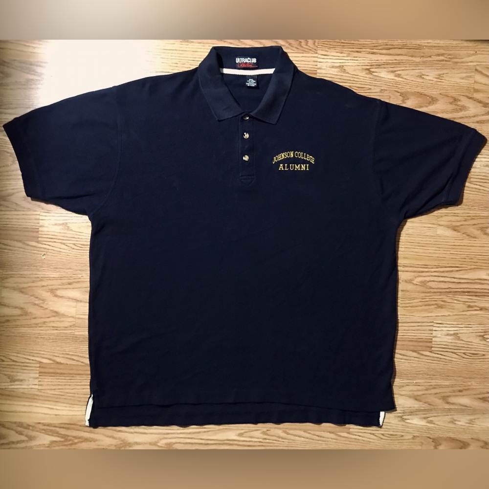 Vintage 90s Ultra Club Cotton Polo Shirt Mens 3XL Johnson College Alumni logo